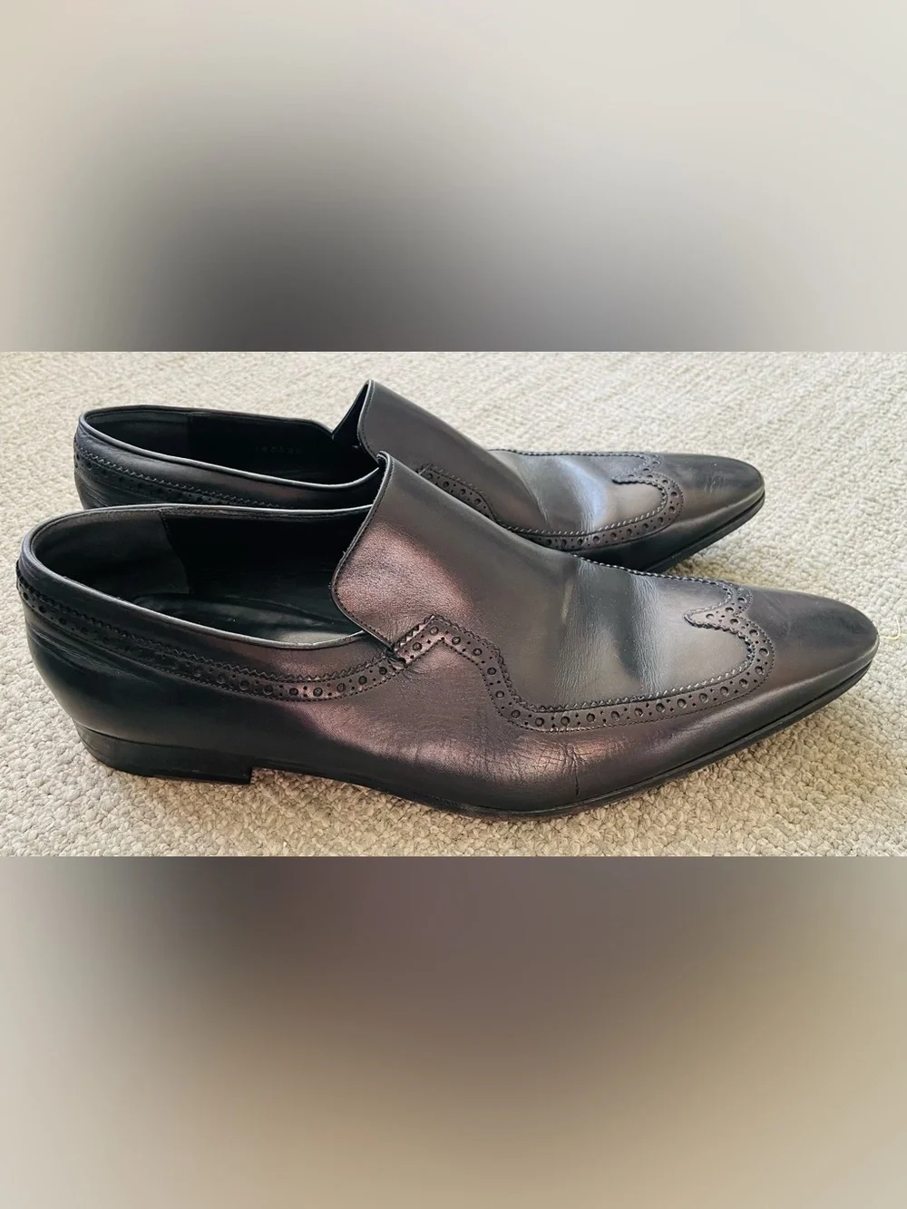 GUCCI Mens Black Leather Oxford Wingtip Slip-On Loafers